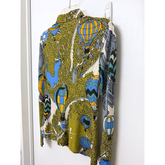 NWT Tory Burch Balloons In The Sky Print Top Blouse Mock Neck Hot Air Green 2 - Picture 10 of 11
